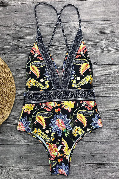Dyani - PRINT SWIMSUIT WITH V-NECK DESIGN