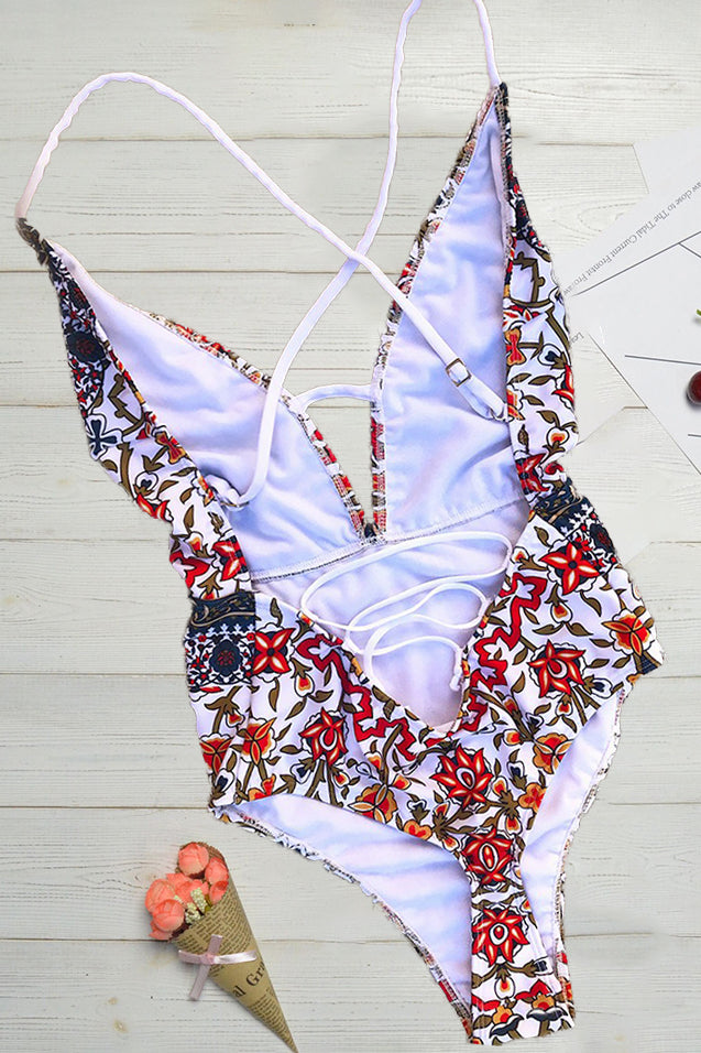 Dyani - PRINT SWIMSUIT WITH V-NECK DESIGN