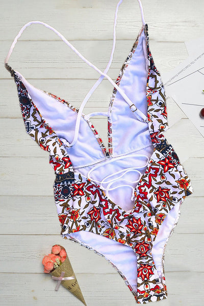 Dyani - PRINT SWIMSUIT WITH V-NECK DESIGN