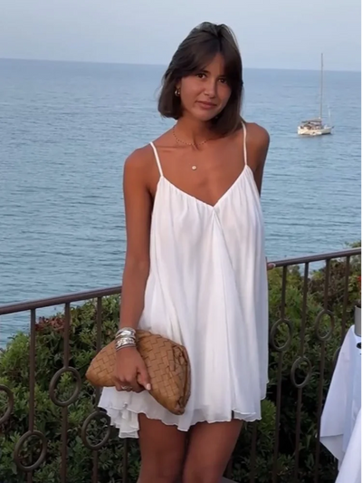 Olive | Pleated V-neck Mini Beach Dress