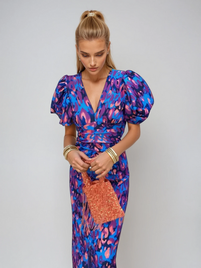 Arielle | Colourful Midi Dress for Women with Pleated Sleeves